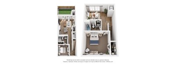 Two images of a floor plan of a house with a kitchen, living room, and bathroom.