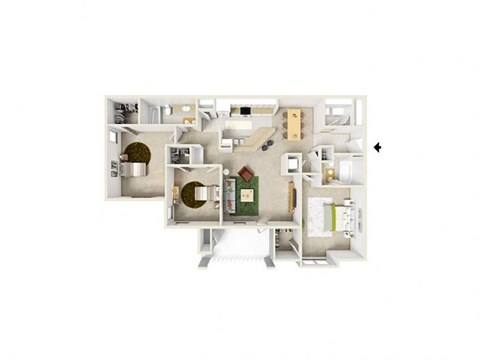 3 bedroom apartment floor plan with 2 bathrooms