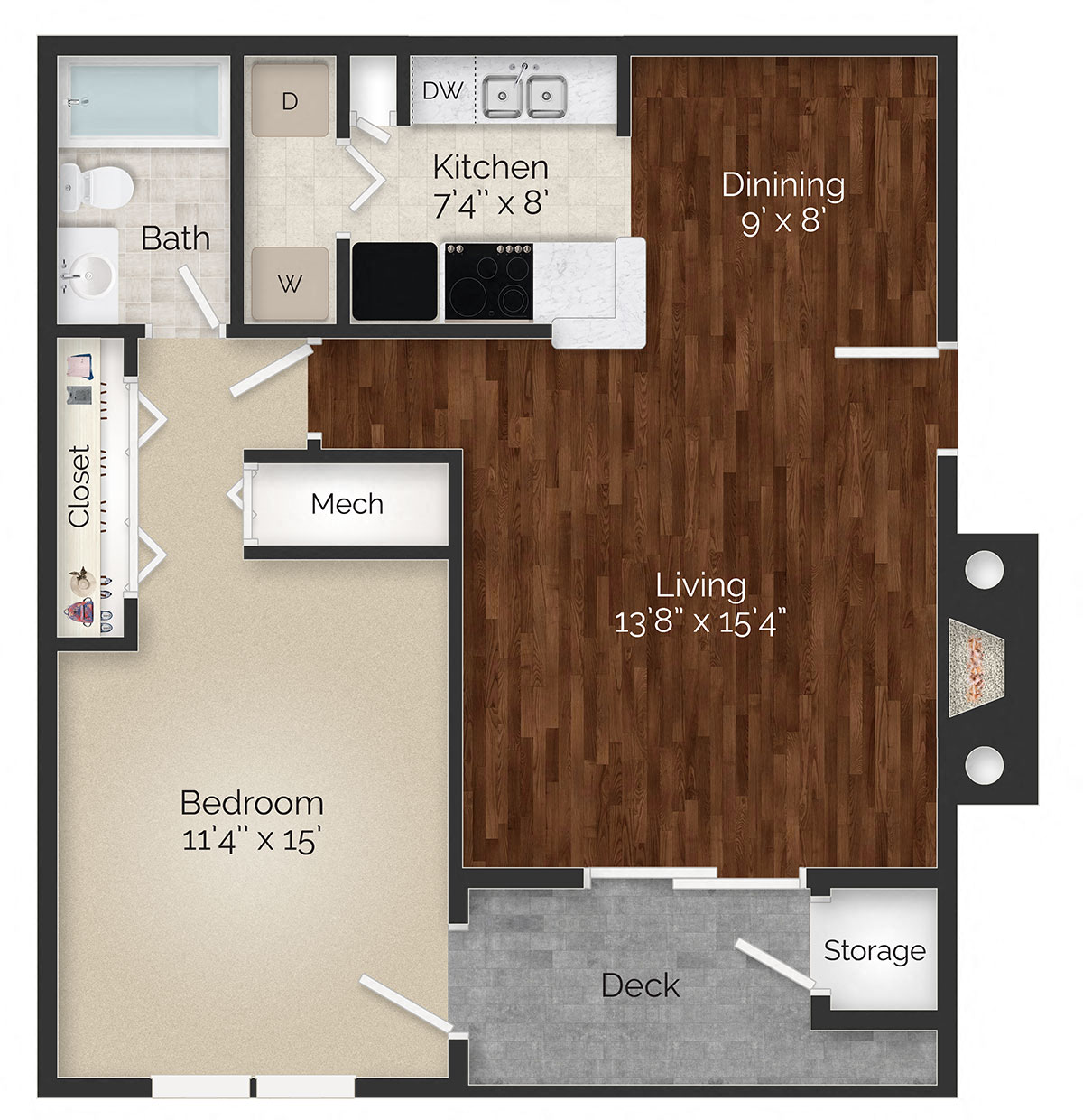One Bedroom Plan A Floor Plan at the Avenues at Steele Creek