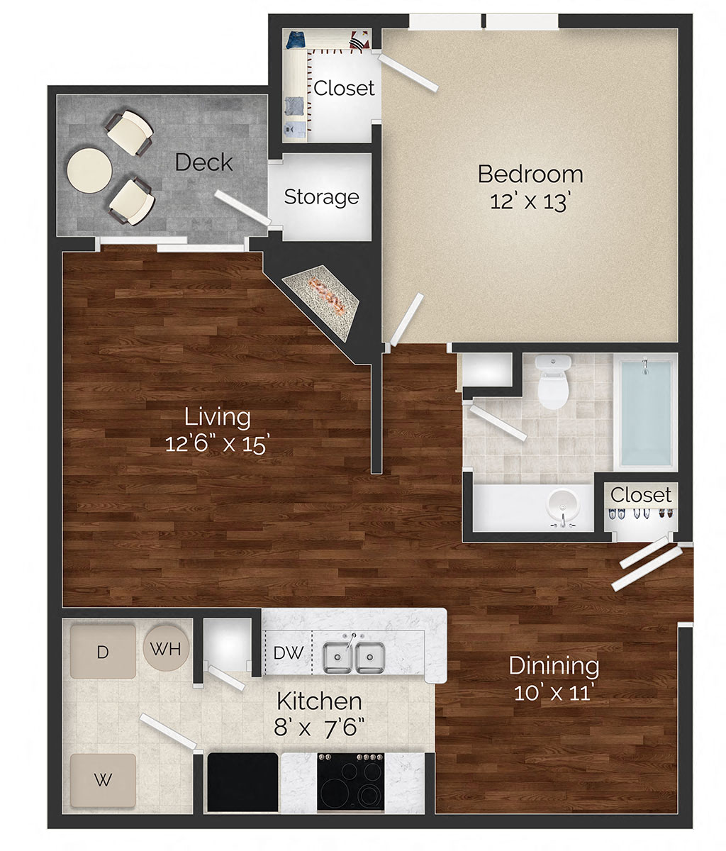 One Bedroom Plan B Floor Plan at the Avenues at Steele Creek