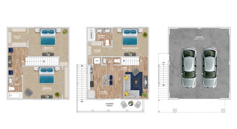 a floor plan of a house with a garage and a car