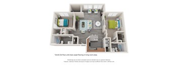 a 3d floor units has been carpeted in living room areas