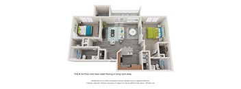 a 3d floor units has been carpeted in living room areas