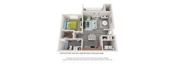 a floor plan of a 1bh floor unit with a bedroom and a living room