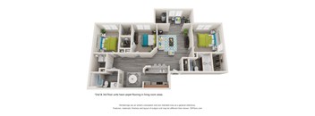 a stylized 3d floor plan with a bedroom and living room