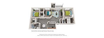 a stylized 3d floor plan with a bedroom and living room