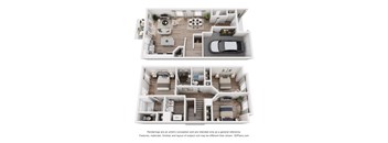 A floor plan of a two-story house with a living room, kitchen, and bedrooms.