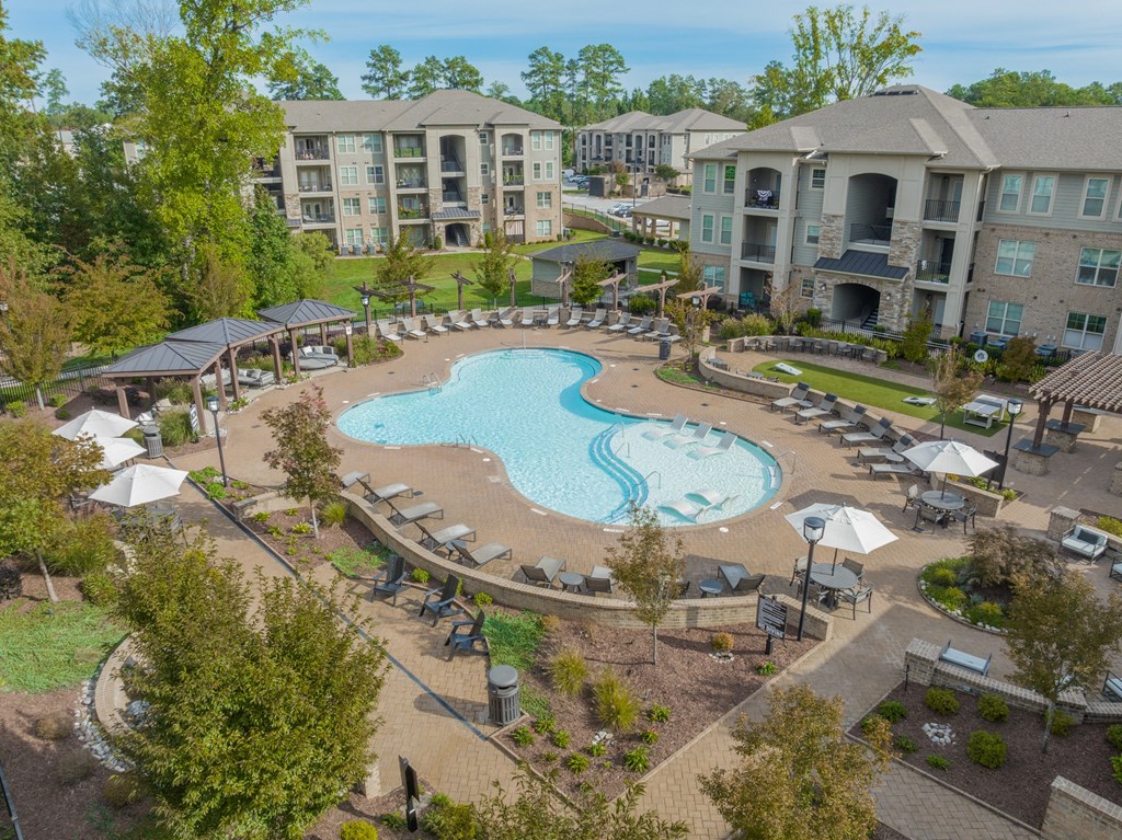 an aerial view of a swimming pool at the resort atrium