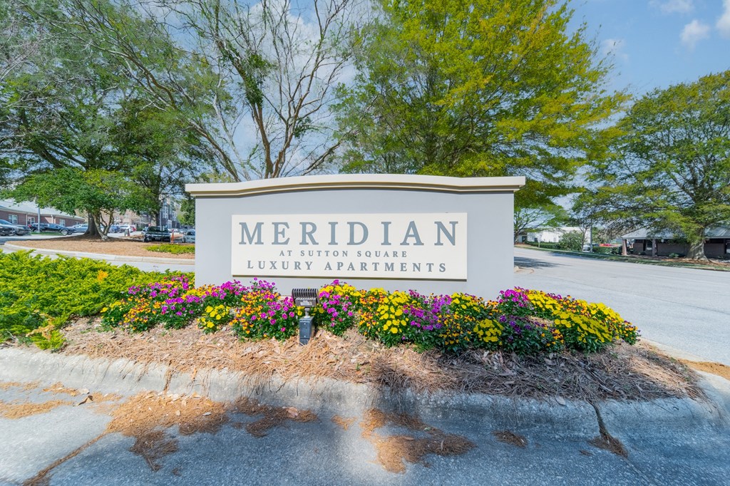 an image of the meridian sign in front of the building