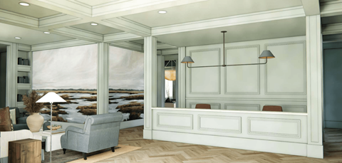 a living room with a couch and a window