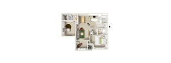 a 2 bedroom floor plan with a bathroom and a closet