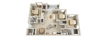 a 3d floor plan of a house with bedrooms and a living room