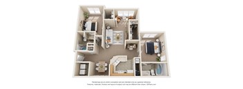 a 3d floor plan of a house with a bedroom and living room