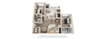 a 3d floor plan of a house with a bedroom and a living room