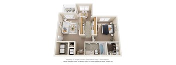 a 3d floor plan of a home with a bedroom and living room