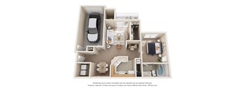 a stylized floor plan with a bedroom and a bathroom