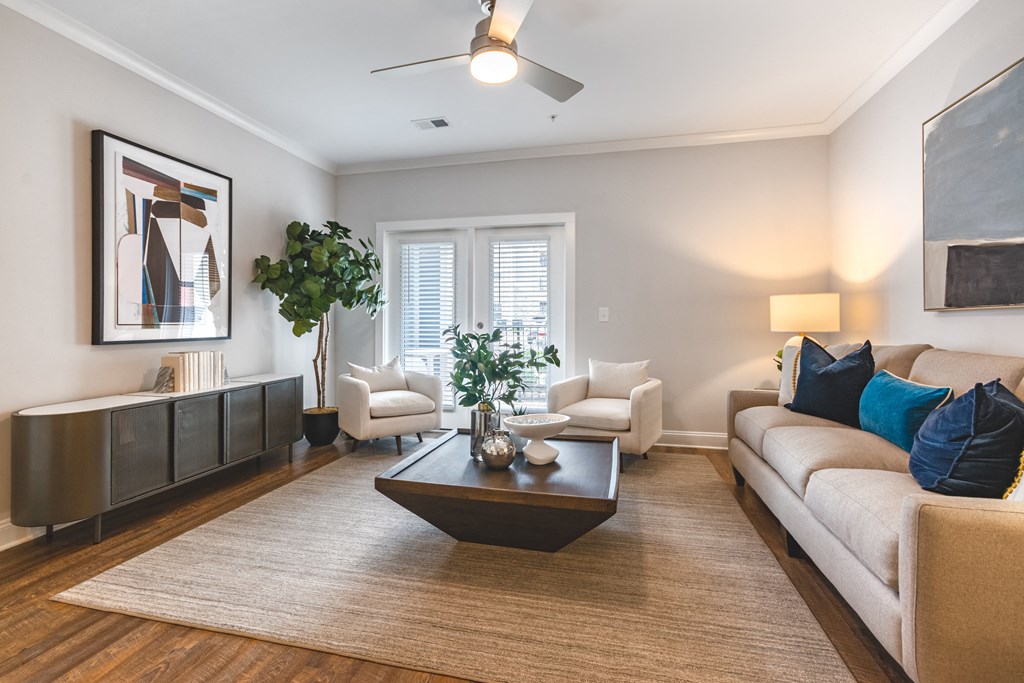 a living room with a couch and a coffee table