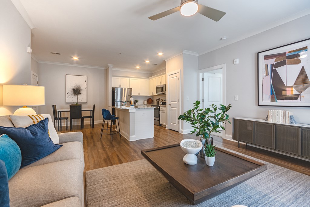 a living room with a couch and a coffee table