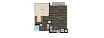 a floor plan of a studio apartment with a bedroom and a living room