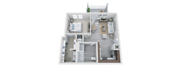 this is a 3d floor plan of a 757 square foot 1 bedroom apartment at the