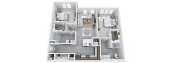 a 3d rendering of our 1 bedroom apartment at princeton court apartments in dallas