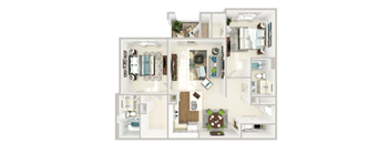a bedroom floor plan with a bathroom and a living room