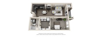 a 3d rendering of a floor plan with a bedroom and living room