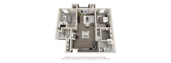 a stylized 3d floor plan of a 1 bedroom apartment