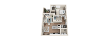 a 3d floor plan of a 3 bedroom apartment