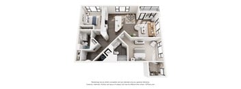 A floor plan of a house with a kitchen, living room, and two bedrooms.