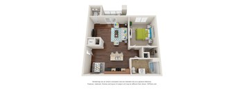a stylized floor plan of a 1 bedroom apartment