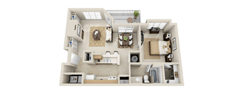 a 3d floor plan of a house with a bedroom and living room