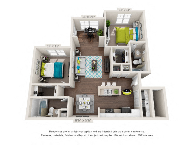 The Folly Floor Plan Rendering at Hawthorne at Main in Kernersville NC