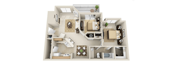 a 3d floor plan of a house with a bedroom and living room