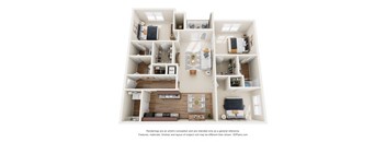 a 3d floor plan of a house with a bedroom and a living room