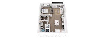 a 1 bedroom floor plan with a bathroom and a living room