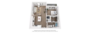a 1 bedroom floor plan with a bathroom and a bedroom