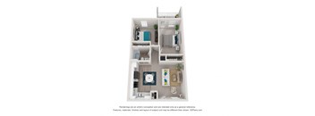 a 3d floor plan of a 1 bedroom apartment