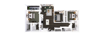 a 3d model of a 1 bedroom apartment with a bathroom and a living room