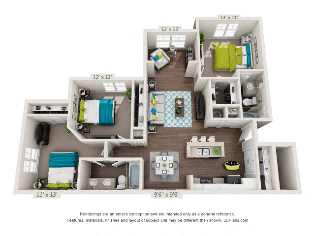 The Madison Floor Plan Rendering at Hawthorne at Main in Kernersville NC