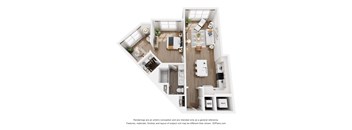 A 3D floor plan of a house with labeled rooms.