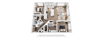 A 3D floor plan of a house with labeled rooms.