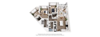 A floor plan of a house with a kitchen, living room, and two bedrooms.