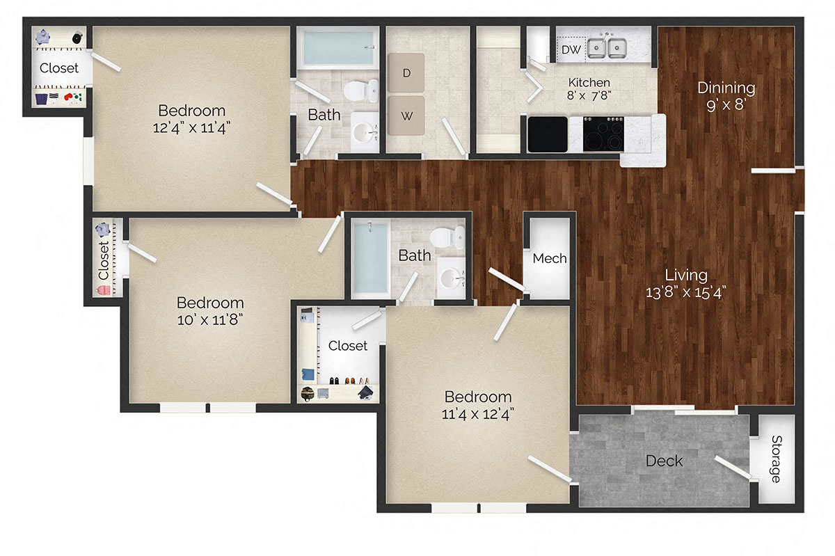 Three Bedroom Plan A Floor Plan at the Avenues at Steele Creek