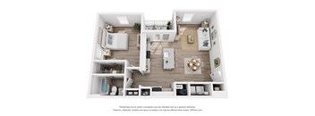 a 1 bedroom floorplan is shown in this rendering