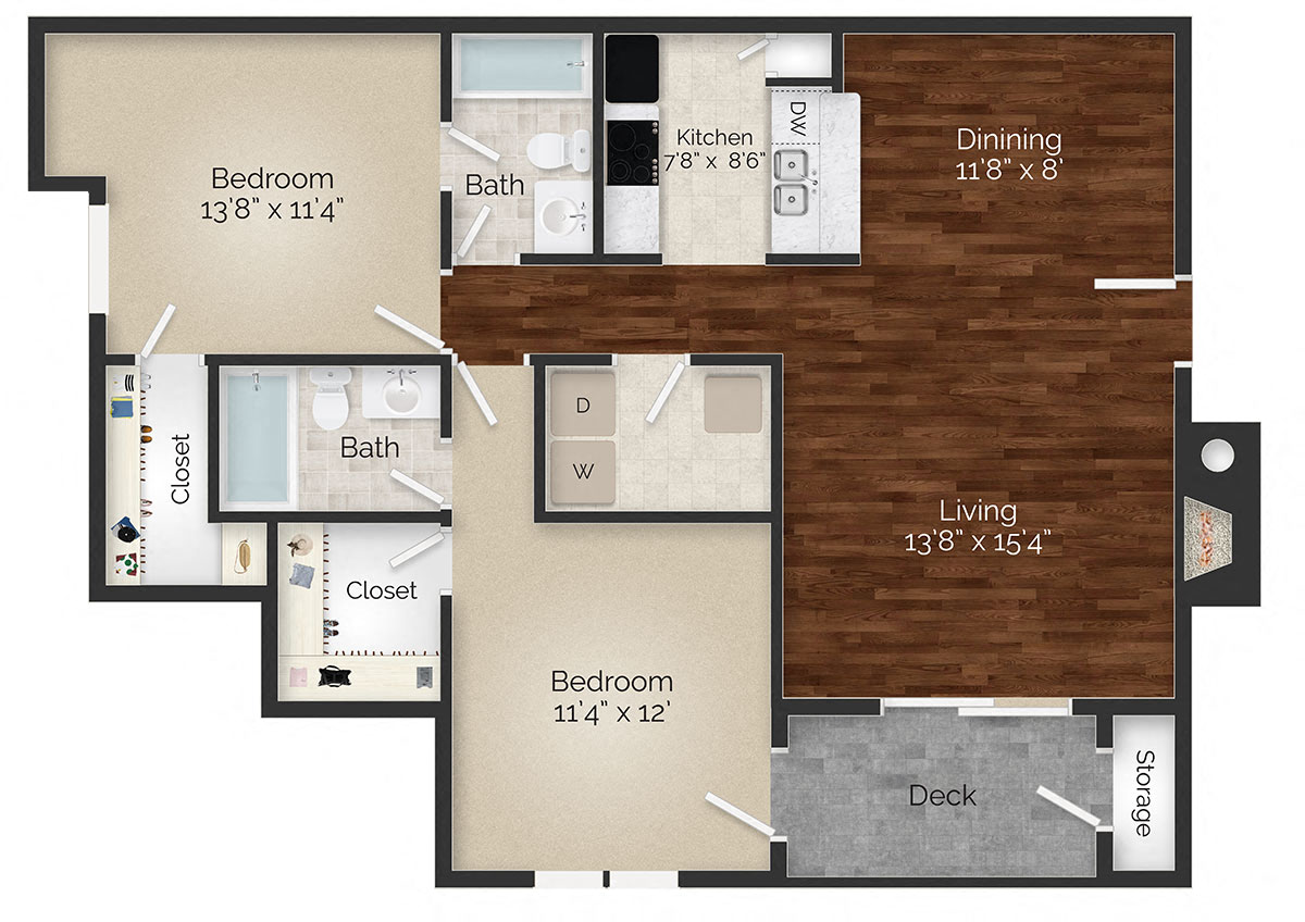 Two Bedroom Plan B Floor Plan at the Avenues at Steele Creek