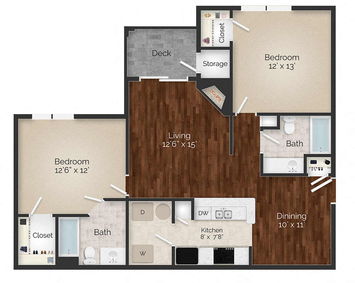 Two Bedroom Plan C Floor Plan at the Avenues at Steele Creek