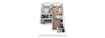 A floor plan of a small apartment with two bedrooms and a living area.