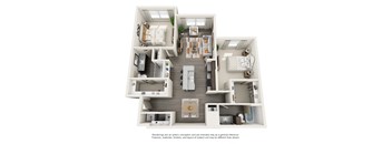 A floor plan of a house with a kitchen, living room, and two bedrooms.