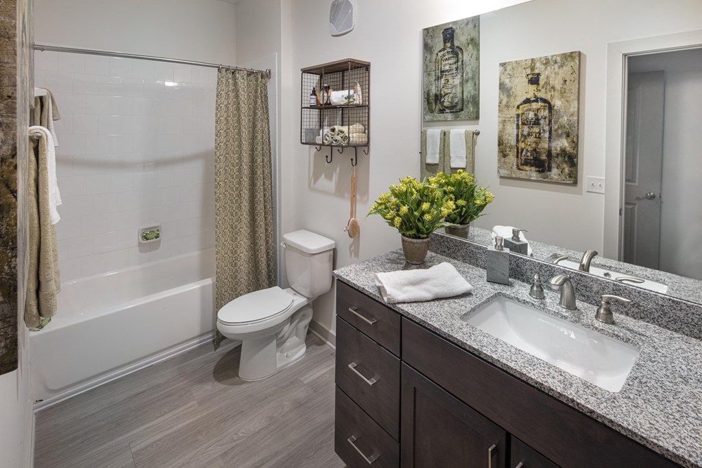 Vestavia Reserve Apartment with Space Enhancing curved shower rod and large vanity sink